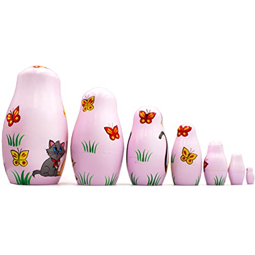 Matryoshkas Russian Nesting Dolls Cats From Disney Cartoons Set 7 Pcs Wooden Toy #TOP4