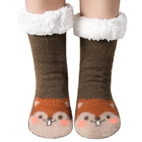 Blu Ninfee Hüttensocken Kuschelsocken Damen 39-42 35-38 Wintersocken Stoppersocken Thermosocken Flauschige Socken Damen Gefütterte Haussocken Rutschsichere Warme Bettsocken für Frauen und Mädchen