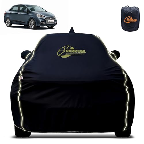 Image of Reflector Waterproof Car Cover for Hyundai Xcent with Mirror & Antenna Pocket | All Weather Protection | Washable Fabric | Black Color