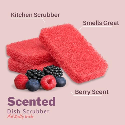 Image of Peachy Clean Silicone Dish Sponge Scrubbers, Fresh Berry Scent, Non-Scratch, Odor-Resistant, Durable Dish Sponges for Kitchen 3pk
