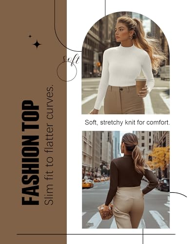 Riyiper 3 Pack Women's Ribbed Plus Size Mock Turtleneck Tops, Long Sleeve Slim Fit T-Shirts Pullover Sweater Basic Layer Top3