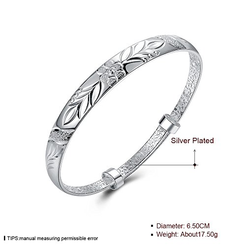 Yuren Women's 925 Sterling Silver Fu Flower Carved Bangle Bracelet 17.5g Weight 6.5CM for Wedding Gift2