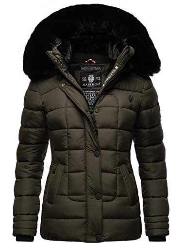MARIKOO Qesraa - Chaqueta acolchada para mujer, con piel sintética extraíble, tallas XS-XXL, antracita, XL Cover