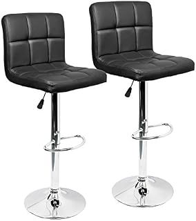 IntimaTe WM Heart Bar Stools Set of 2, Bar Chairs Breakfast Dining Stools for Kitchen Counter Island , Adjustable Swivel Gas Lift, Chrome Footrest, PU Leather (Black)
