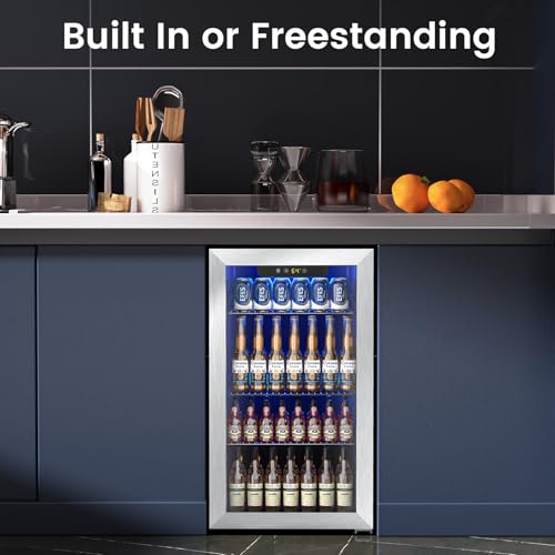 Mini Fridge 130 Can Beverage Refrigerator Cooler, 3.2 Cu.Ft Drink Fridge forSoda Wine Beer, Digital Temperature Control Cooler for Home, Dorm, Bar