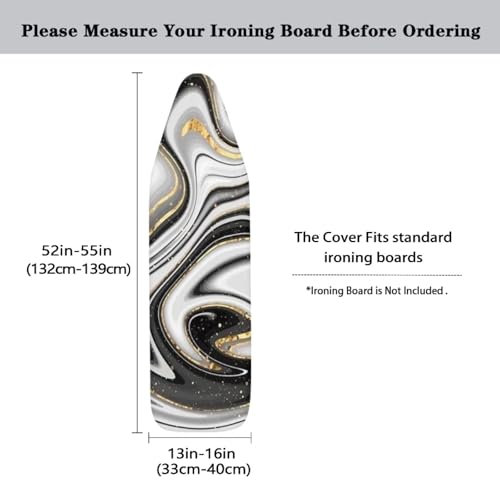 Image of Fashion Ironing Board Covers Standard Size 15x54, Stain Resistant, Snug Fit Non-Slip Nose Pocket Fastener Straps Elastic Edges, Grey Marble Pattern