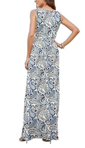 Image of AUSELILY Maxi Dresses for Women Summer Casual Sleeveless V Neck Wrap Dress | Sleeveless Long maxi dress with wrap V neck & side pockets, for formal cocktail, beach & casual daily wear