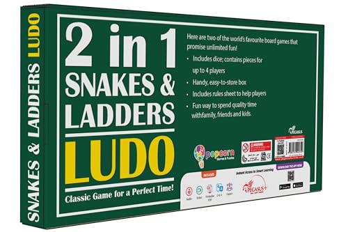 Image of Popcorn Games & Puzzles 2-in-1 Ludo and Snakes & Ladders Board Game for Kids, Adults & Family | Travel-Friendly Classic Game Set for Fun Party Nights, Gifting & Learning | Great for 5-99 Age Groups