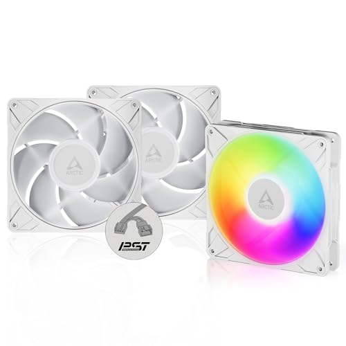 ARCTIC P14 Pro A-RGB (3 Stück) - Leistungsstarker Premium PC Lüfter, 140mm PWM Case Fan, Y-Kabelsplitter, Gehäuselüfter, 400–2500 rpm, 0 rpm <5% PWM, 5V Digital RGB, 4-Pin - Weiß