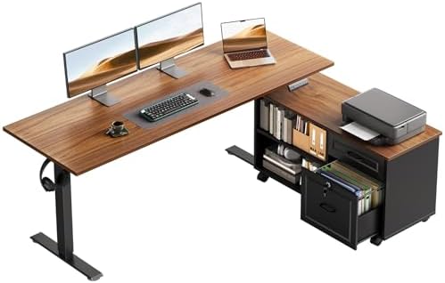 OffiGo 55 Inch L Shaped Electric Standing Desk with Drawers & Fil...
