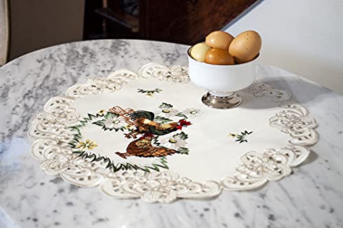Embroidered Rooster And Country Chic Farmhouse Doily, Placemat (15 Inch Round) #TOP1