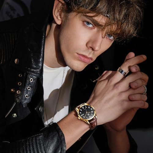 Image of OLEVS Men Leather Watches Classic Quartz Large Dial Easy Read Waterproof