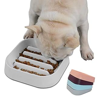 Hifrenchies Healthy Slow Feeding Dog Bowl for French Bulldog -Slow Feeder Dog Bowl No Chocking Dog Cat Food Bowl with Striped Shape Pattern (Grey)