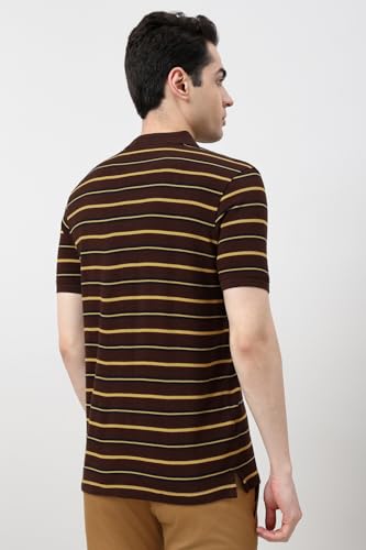 Image of Peter England Men's Cotton-Polyester Dual-Tone Breton Polo T-Shirt - Casual Wear | Stylish & Comfortable