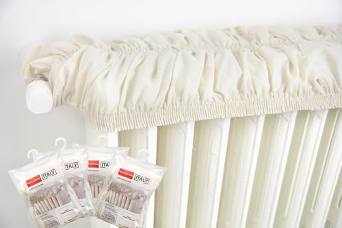 4 cubreradiadores elásticos de color beige extensible de 40 a 80 cm, crudo, para cubrir radiadores, tela para cubrir radiadores, tela de algodón 100 %, fabricada en Italia