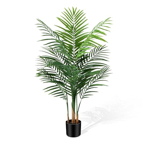CyanGrove Artificial Palm Tree Indoor 4ft, Large Fake Tropical Areca Palm Tree with 13 Trunks, Tall Faux Floor Plants for Indoor Outdoor-Living Rooms, Offices, Bedroom Home Decor