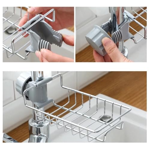 Suporte Pia Cozinha Organizador Com Fixação Na Torneira Ajustável Aço Inoxidável Armazenamento Deter