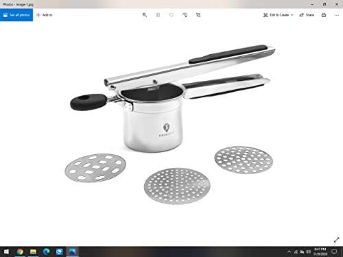Potato Masher Stainless Steel by DOERVISIT  Manual Potato Masher with 3 Interchangeable Fineness Discs  Potato Ricer for Smooth and Creamy Mashed Potatoes, Fruits, Vegetables, Yams, Squash