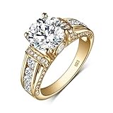 Luyona Moissanite Rings for Women 1 CT D Color VVS1 Round Cut 925 Sterling Silver Wedding Ring Engagement Rings Yellow Gold Size6.5