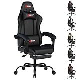 DEEPfurniture Ergonomic Gaming Chair with Footrest and Lumbar Massage, Racing Office Chair, High Back Computer Desk Chair with Headrest Pillow for Adults, Video Game Chair for PC Gamer (1001-Black)