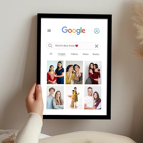 Image of Wood Customized Sister Google Page Wall Mount Rectangular Photo Frame With 6 Photo Upload Collage Photo Print, Gift For Mother, Dad, Sister, Brother, Rakhi, (A4),Black