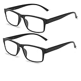 Kitchasy 2 Pack Reading Glasses, Classic Black Frames Blue Light Blocking Readers,Filter UV Ray/Glare Computer Reading Glasses, Lightweight Spring Hinges Eyeglasses for Women Men(2-pack Black,4.0)