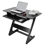 Z-förmiger Schreibtisch, Computertisch, stabile Dichte-Board, PC-Laptop-Tisch, Workstation mit Tastaturablage zum Essen, Lesen, Schreiben, Wohnzimmer, Zuhause, Büro, schwarz, 90 x 48 x 76,5 cm
