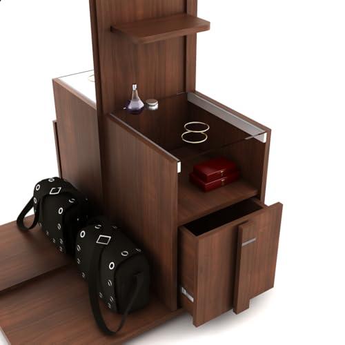 Image of Spacewood Dressing Table | Grace | 3 Year Warranty | 4 Shelves & 1 Drawer, Vanity Table for Bedroom, Living Room, and Home| Engineered Wood | Walnut Rigato