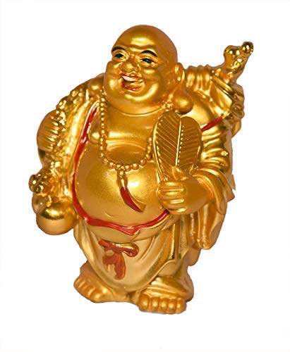 Pleasure Treasure Exclusive Feng Shui Laughing Buddha Statue, Happy Man for Good Luck, Wealth, Prosperity for Home, Office (Height 12 cm, Golden)