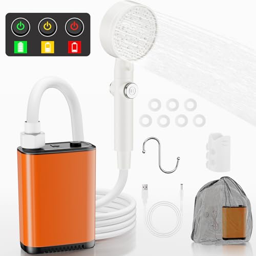 Catlyn Portable Camping Outdoor Shower Kit with 4000mAH Rechargeable Electric Intelligent Display Shower Pump IPX7 Waterproof for Outside Hiking Dog Bath Beach Traveling Car Washing