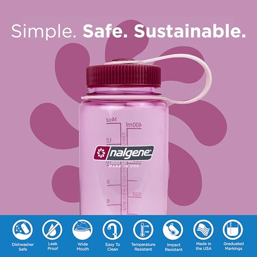 Image of Nalgene Sustain Tritan BPA-Free Water Bottle Made with Material Derived from 50% Plastic Waste (using ISCC certified mass balance), 16 OZ, Wide Mouth, Cosmo (Pack of 6)