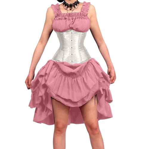 Traje bávaro para mujer dirndl midi con blusa de cuello alto y delantal de encaje para Oktoberfest