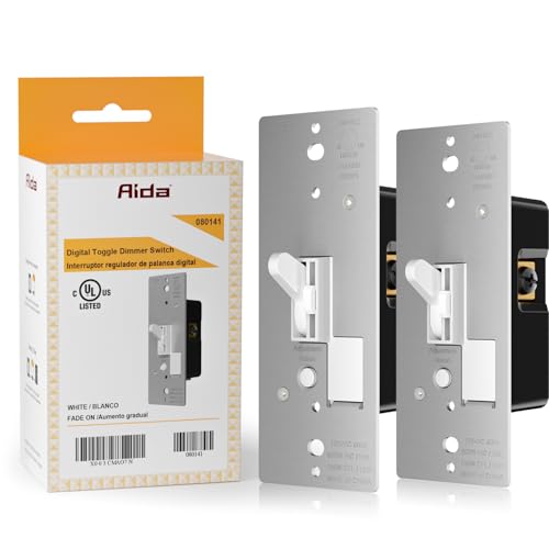 Image of AIDA Toggle Slide Dimmer Switch for Dimmable LED Light /CFL /Incandescent 600 Watt max, Single-Pole or 3-Way, Rocker On /Off Wall Switch with Dimmer Slider, Wall Plate NOT Included, UL, White, 2 Pack