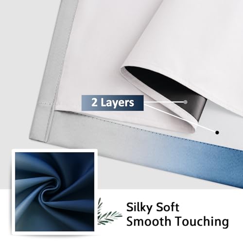 Image of SimpleHome Ombre 100% Blackout Curtains for Bedroom 84 Inches Long, Blue with White Liner Room Darkening Thermal Insulated Grommet Curtain /Drapes for Living Room,2 Panels Set