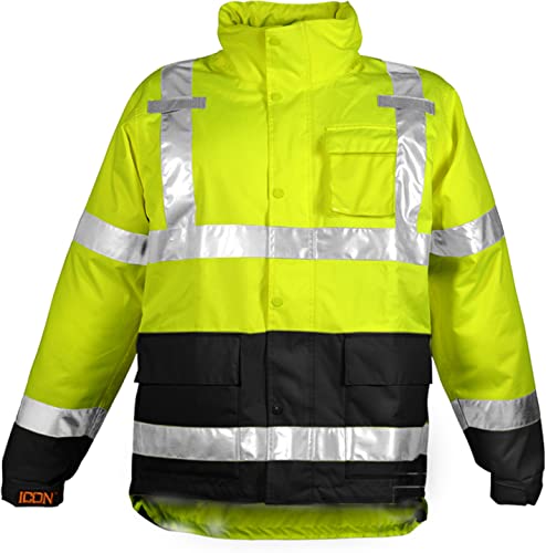 Image of Tingley Icon J24122 High Visibility Jacket With Attached Hood, Extra-Large, Fluorescent Yellow-Green /Black