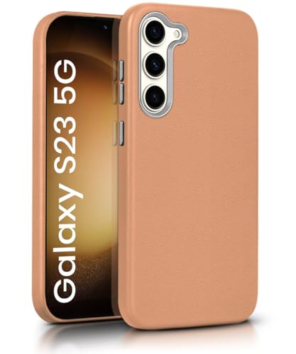 Image of WOW IMAGINE Back Cover for Samsung Galaxy S23 5G | Shockproof Tough Leather Texture Hard Mobile Case | Ultra Slim Non-Slip Grip | Inner Velvet Fabric | Metal Camera Ring - Tan Brown