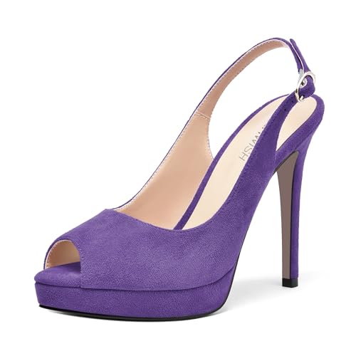 ROSERWISH Womens Slingback Platform Buckle Sexy Evening Peep Toe Suede Fashion Stiletto High Heel Pumps Shoes 4.7 Inch