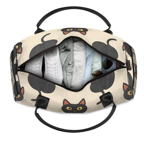 Cat Travel Duffle Bag for Women Men Foldable Waterproof Weekender Bag Carry on Tote for Overnight Sports Gym Black Cat4