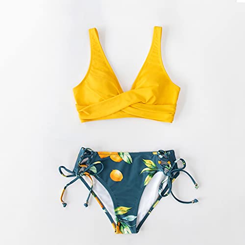 Bikini de limón amarillo CLSDRZC conjunto de dos piezas para playa