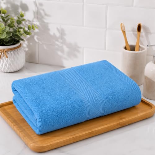 Image of 100% Pure Cotton Bath Towel for Men & Women | 380 GSM Ultra Soft, Highly Absorbent & Quick Dry Bath Towel | Large 55 x 28 Inch Matty Terry Towel for Bathroom, Gym, Travel & Daily Use | Light Blue