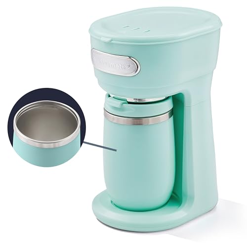 Elite Gourmet EHC242M Personal Single-Serve Compact Coffee Maker Brewer Includes 12oz. Dual Wall, Travel Mug with Stainless Steel Interior, Compatible with Coffee Grounds, Reusable Mesh Filter, Mint