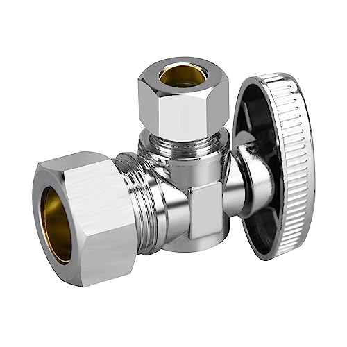Stop Valves, 1/2' × 3/8' Angle Stop Valve, 1/2' Nominal (5/8' OD Comp.) Angle Input, 3/8' OD Compression Output, 1/4 Turn, Chrome Plated Brass for Kitchen, Faucet, Toilet Valves
