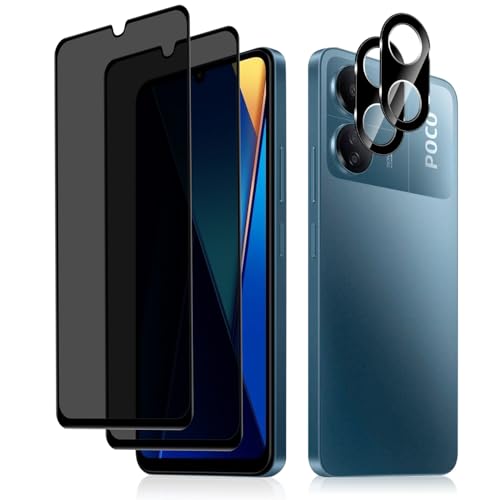 #rémunéré #Amazon<br>Anti-Espion Verre Trempé + Caméra Arrière Protecteur Compatible avec Xiaomi Poco C65/Redmi 13C 4G [2 + 2 Pièces] 9H Dureté Anti-Peeping Protection D'écran pour Xiaomi Poco C65/Redmi 13C 4G