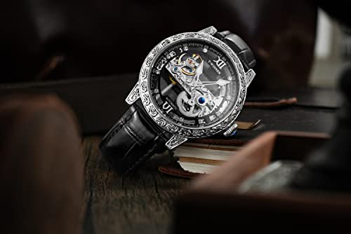 Image of FORSINING Skeleton Watch for Men Automatic Luminous Self Winding Steampunk Dress Wrist Watch, Transparent, Mechanical