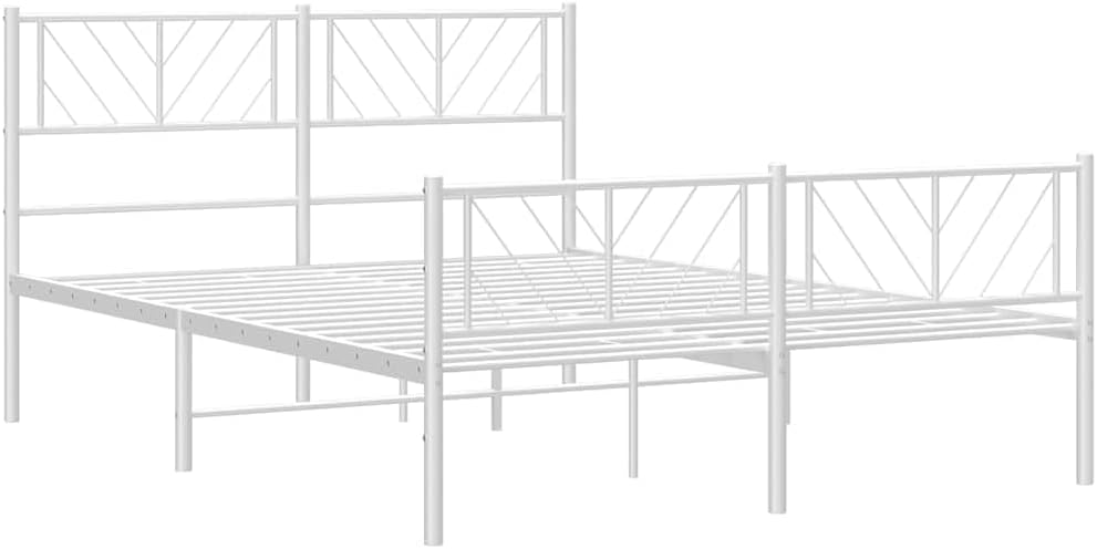 vidaXL Queen Metal Bed Frame with Headboard and Footboard, Under Bed Storage Space, Sturdy Steel Construction and Easy Assembly, Minimalist Style, White, 12'' High, Without Mattress