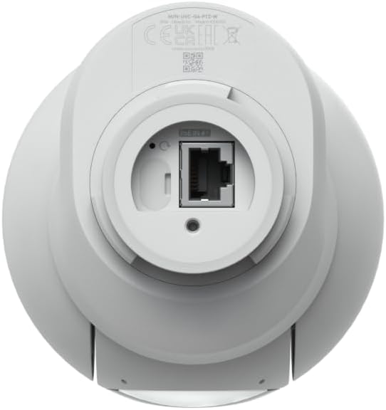 Bottom view of the Ubiquiti UniFi G6 PTZ Camera showing Ethernet port and reset button