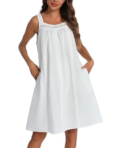 YOZLY Cotton Nightgowns for Women Sleeveless Tank Night Gown Sleepwear with Pockets