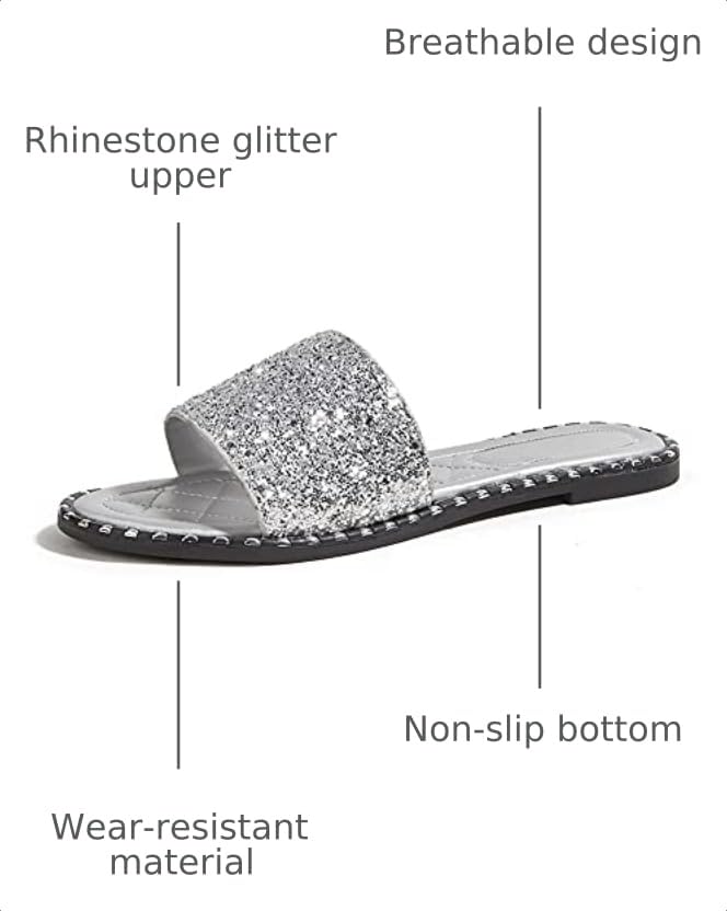 Image of Women's Open Toe Flat Sandals Rhinestone Glitter On Casual Fashion Slippers Quick Drying Indoor & Outdoor Slides