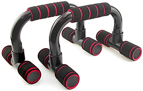EEVYT Liegestütz-Ständer, Liegestützgriffe für Heimübungen, gepolsterter und abgewinkelter Griff, Liegestützgriffe, rutschfest auf dem Boden, Trizeps, Brust, Bodyweight Workout, Rot Cover