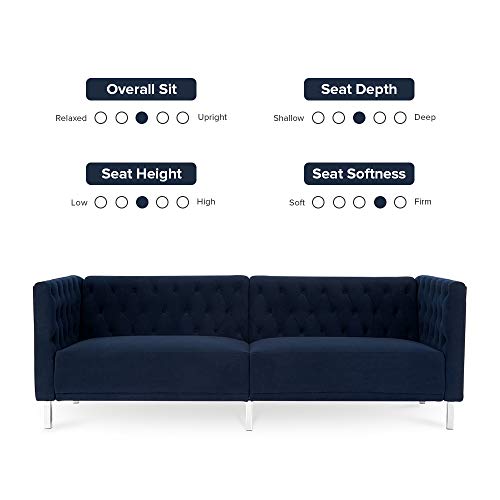 Mopio Aiden Classic Contemporary Sofa Couch, Tufted Sofa Design Includes Sturdy Chrome Legs and Rich Velvet Upholstery, 72\"W, Deep Blue - Thumbnail 3